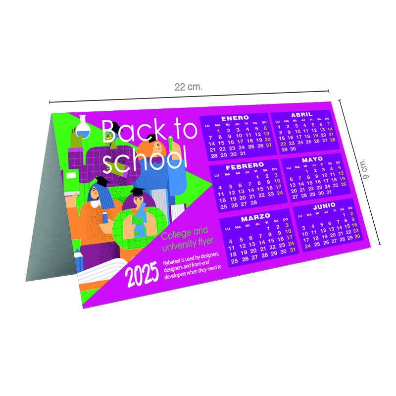 [P-8142A] Calendario sobremesa semestral PVC 400 micras 22 cm. Personalizado. (Canto recto.)