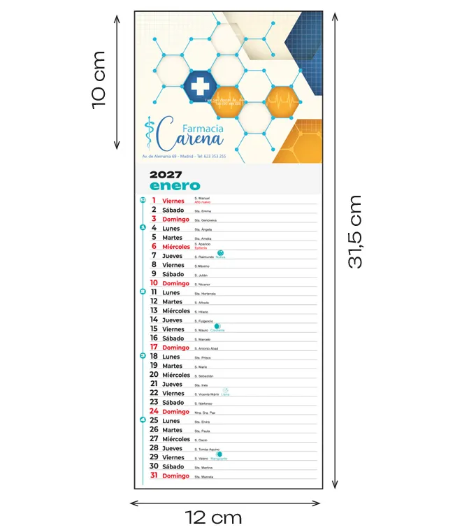[P-12100147L] Calendario nevera iman 12 cm. personalizado (12x10 cm., Sin plastificado, Grapado)