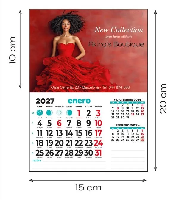 [P-15100148] Calendario nevera iman 15 cm. personalizado (15x10 cm, Sin plastificado, Grapado, Ref. 48 Faldilla 15 cm  Mensual notas)