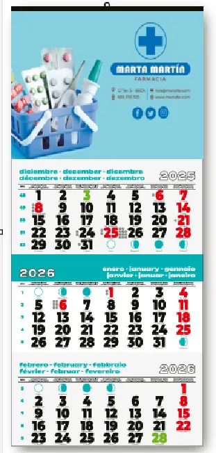 [P-8106] Calendario pared faldilla 3 meses vista personalizado (Entera)