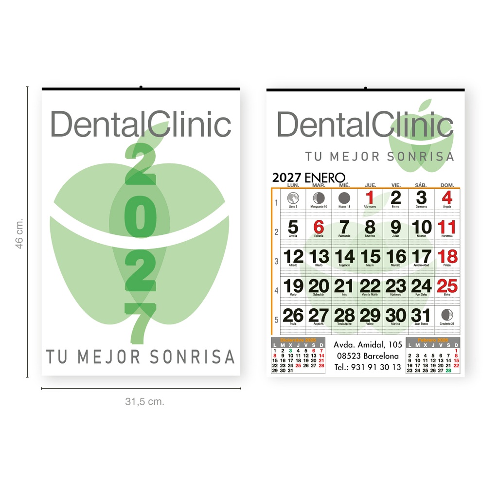 [CM13.315] Calendario comercial 31,5 cm. 13 hojas personalizado. (Envarillado, Negro)
