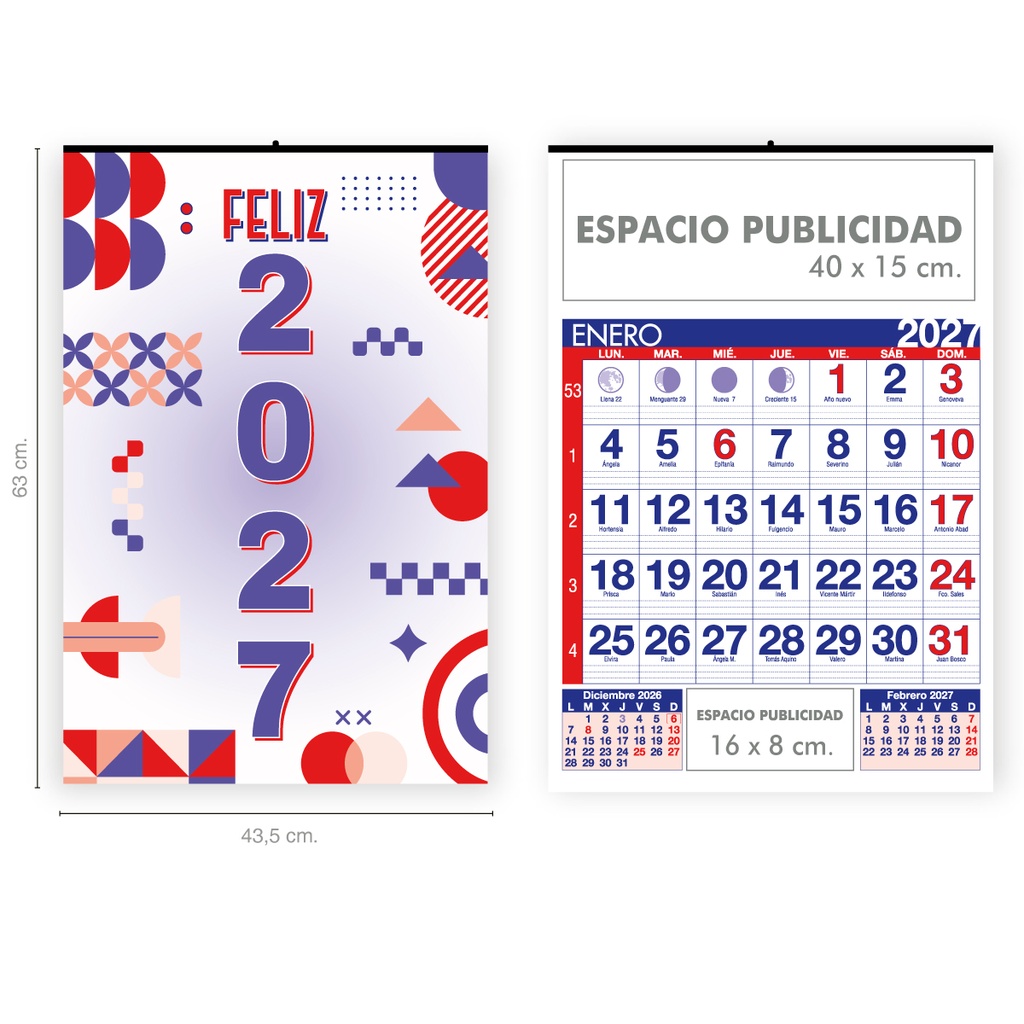 [CM13.435] Calendario comercial 13 hojas comercial 43,5 cm. de edición. (Envarillado, Negro)